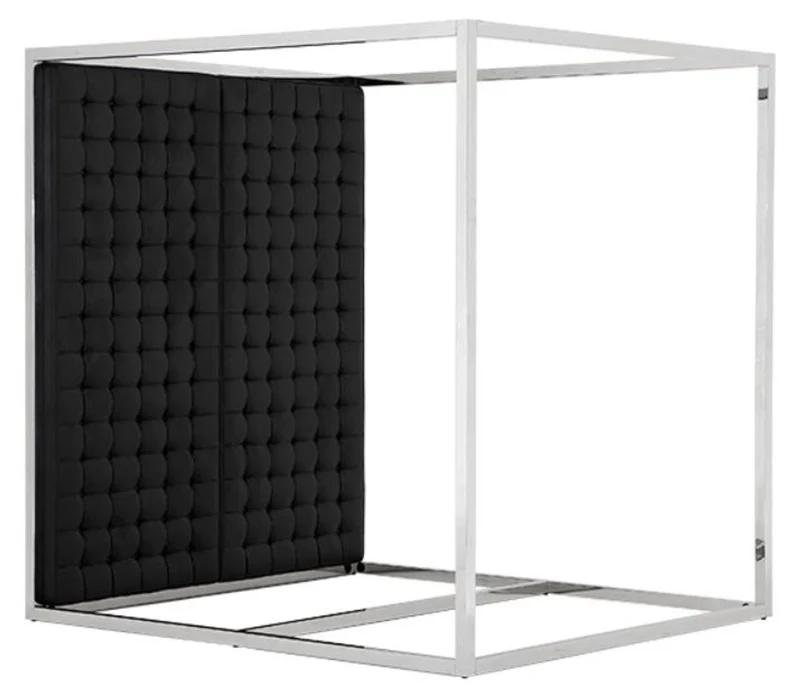 Casa Padrino Luxus Bettgestell mit Kopfteil in schwarzer Leder-Optik 190 x 220 x H. 220 cm - Designermöbel