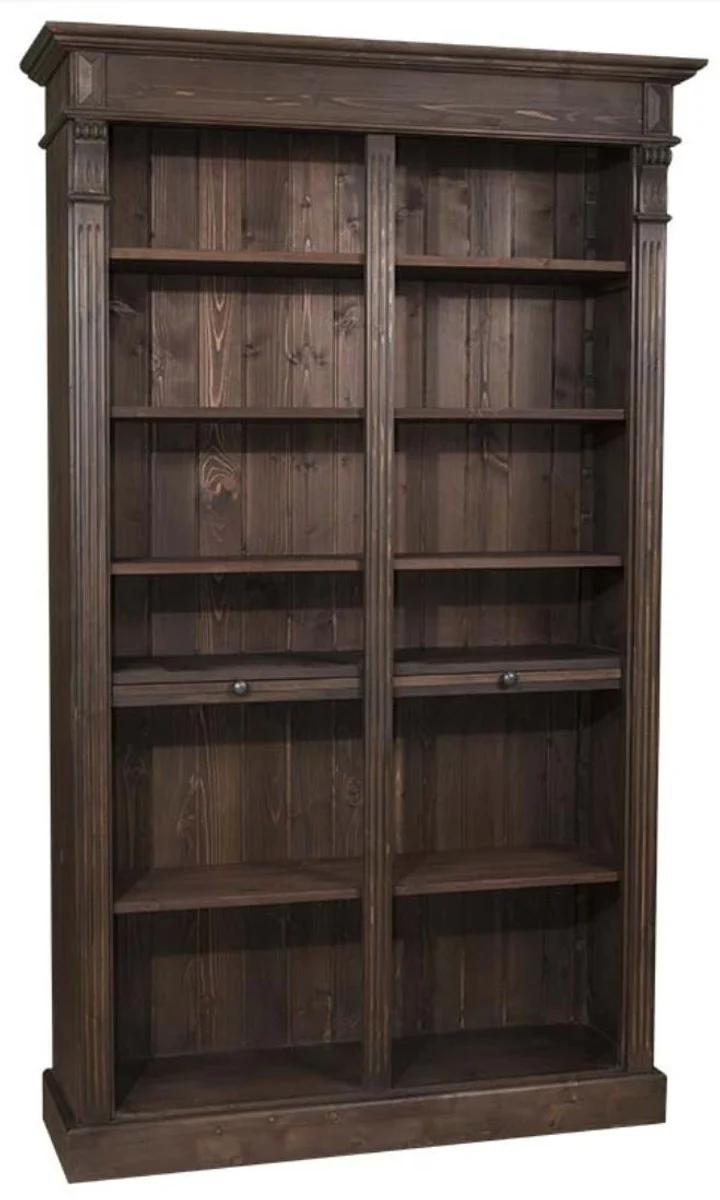 Casa Padrino Landhausstil Bücherschrank aus massivem Kiefernholz in Dunkelbraun 119 x 39 x H. 197 cm - Wohnzimmer Regalschrank