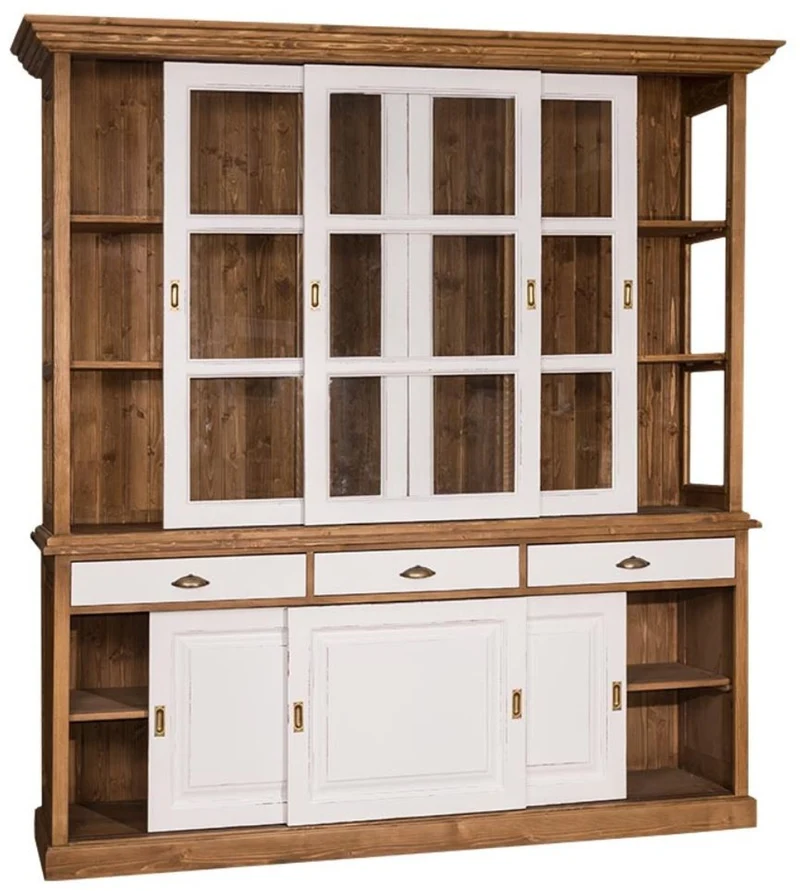 Casa Padrino Landhausstil Küchenschrank Braun / Antik Weiß 206 x 53 x H. 219 cm - 2 Teiliger Küchenschrank mit 6 Schiebetüren und 3 Schubladen