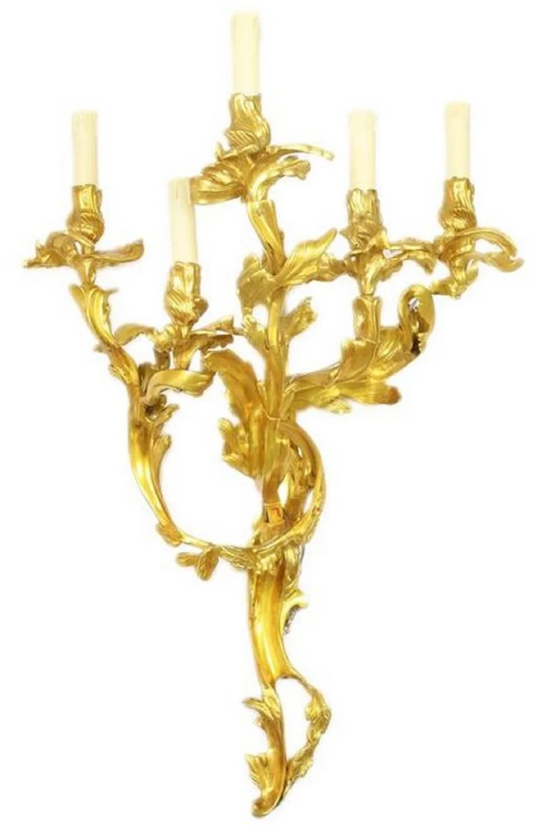 Casa Padrino Barock Wandkerzenhalter Set Gold 55 x 35 x H. 80 cm - Prunkvolle Wandkerzenhalter aus vergoldeter Bronze - Barock Wanddeko