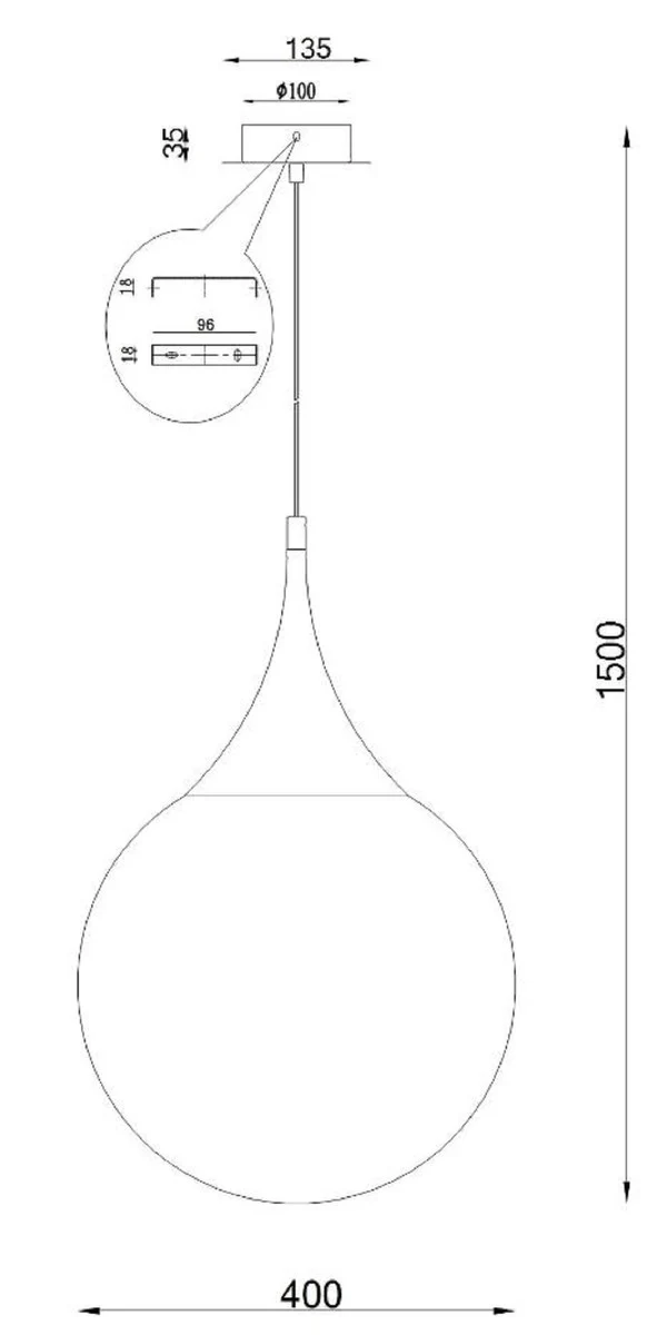 Casa Padrino LED Hängeleuchte Silber / Weiß Ø 40 x H. 150 cm - Pendelleuchte mit Mattglas Lampenschirm