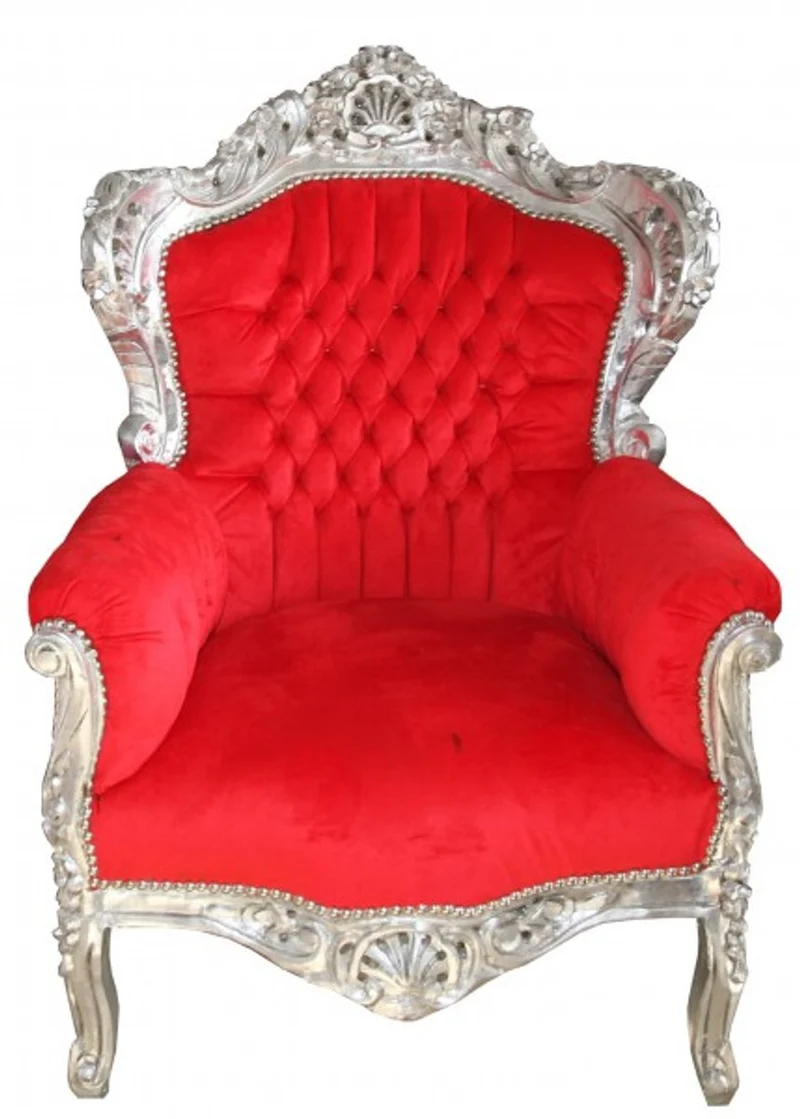 Casa Padrino Barock Sessel King im Antik Stil, Rot und Silber, 85 x 85 x H. 120 cm