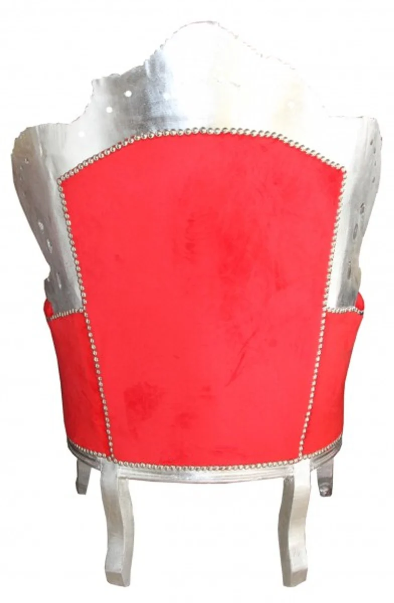 Casa Padrino Barock Sessel King im Antik Stil, Rot und Silber, 85 x 85 x H. 120 cm