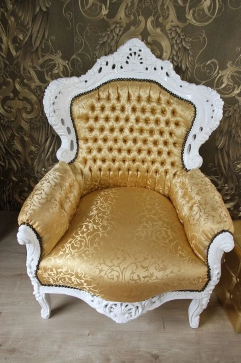 Casa Padrino Barock Sessel King im Antik Stil, Gold Muster auf Weiß, 85 x 85 x H. 120 cm