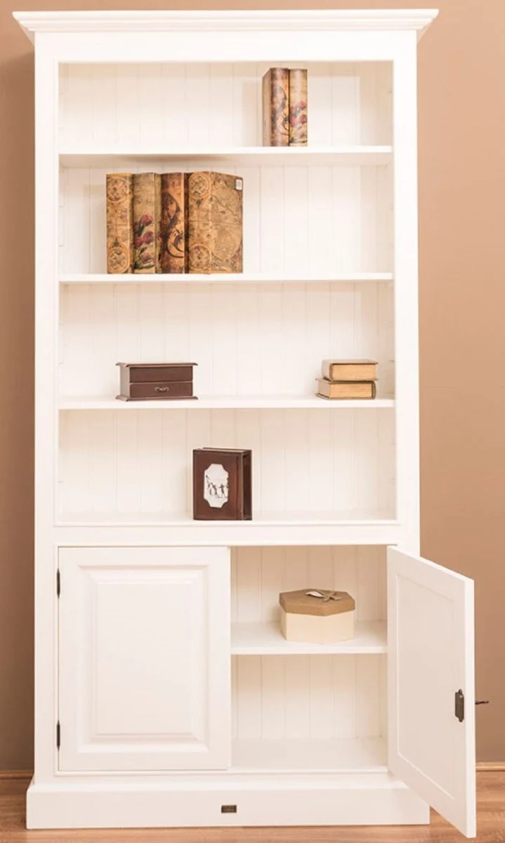 Casa Padrino Landhausstil Bücherschrank / Regalschrank Weiß 110 x 39 x H. 210 cm - Wohnzimmerschrank mit 2 Türen