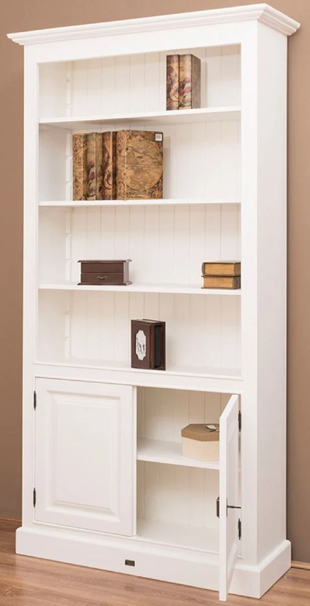 Casa Padrino Landhausstil Bücherschrank / Regalschrank Weiß 110 x 39 x H. 210 cm - Wohnzimmerschrank mit 2 Türen
