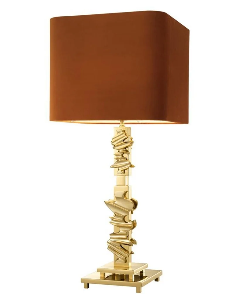 Casa Padrino Luxus Tischleuchte Gold / Orange 35 x H. 82 cm - Designer Tischlampe mit Samtschirm
