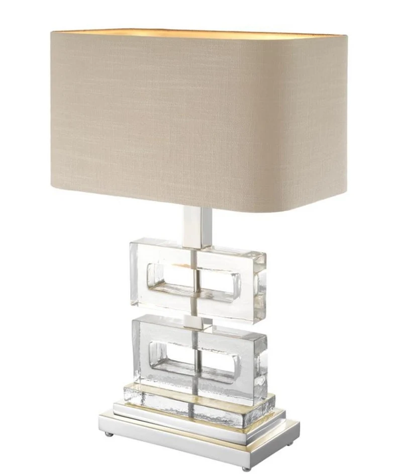 Casa Padrino Luxus Tischleuchte 45 x H. 70 cm - Designer Tischleuchte in Khaki, Silber und klarem Glas