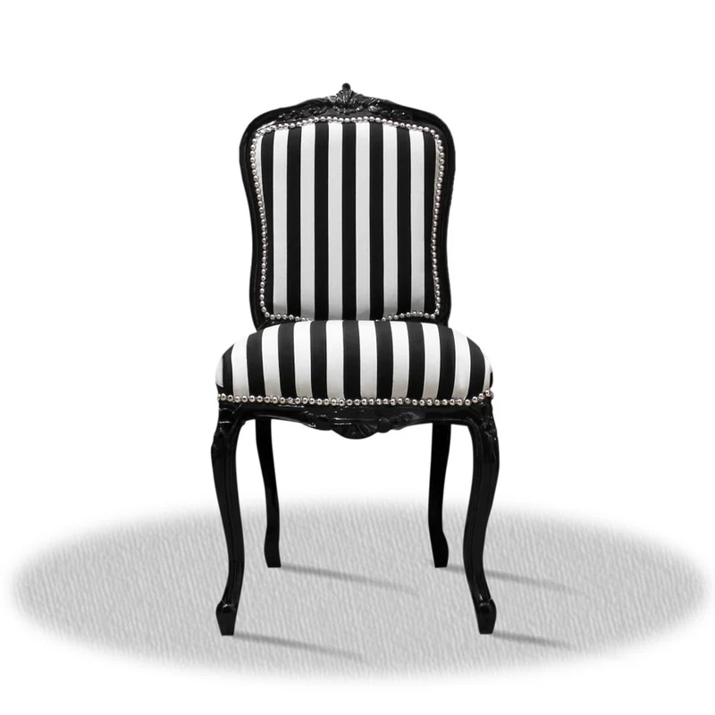 Casa Padrino Barock Salonstuhl Schwarz Weiß Streifen 50 x 50 x H. 100 cm - Hotel Kollektion