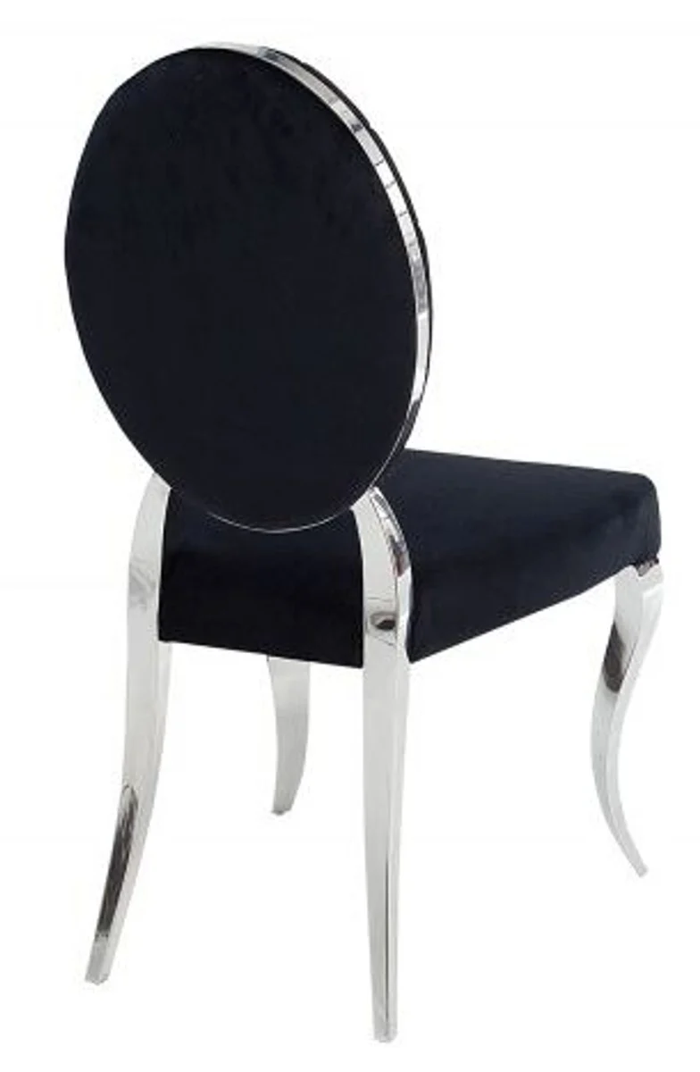 Casa Padrino Designer Esszimmer Stuhl Schwarz / Silber ohne Armlehne - Designer Stuhl