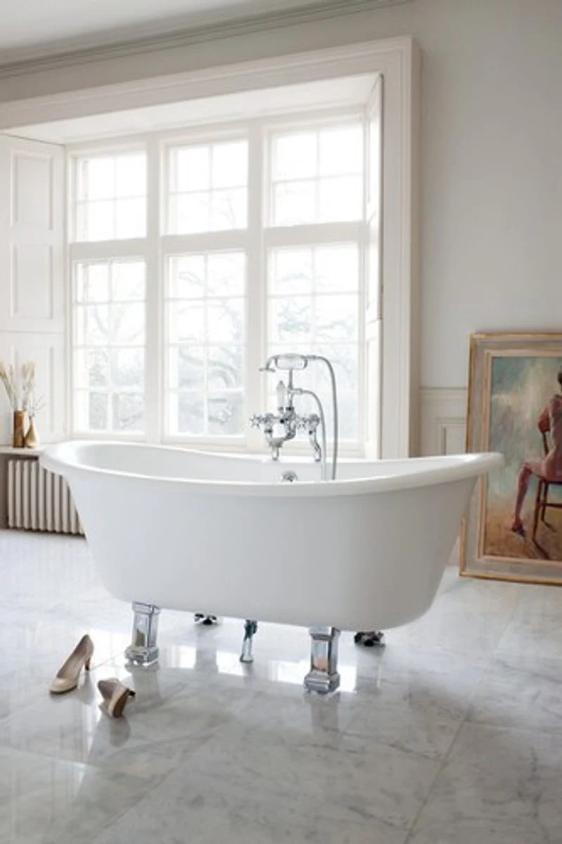 Casa Padrino Jugendstil Badewanne Naturstein freistehend 1700mm BCha Weiß - Freistehende Retro Antik Badewanne