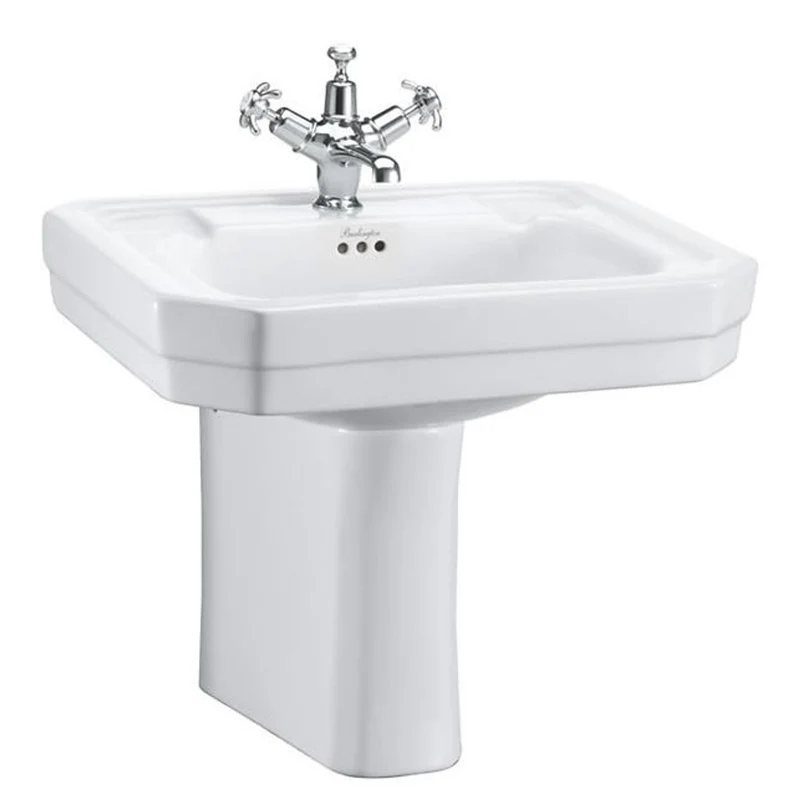 Casa Padrino Porzellan Waschbecken im Jugendstil Design mit halbem Sockel in Weiß 56 x 47 x H. 50 cm