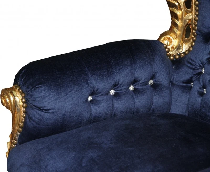 Casa Padrino Barock Sessel King royalblau / gold mit Bling Bling Glitzersteinen - Antikstil Sessel, 120 x 85 x 85 cm
