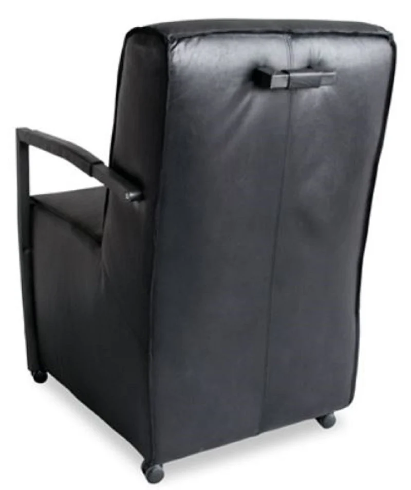 Casa Padrino Luxus Wohnzimmer Büffelleder Sessel mit Rollen Schwarz / Silber 59 x 69 x H. 93 cm - Echtleder Möbel