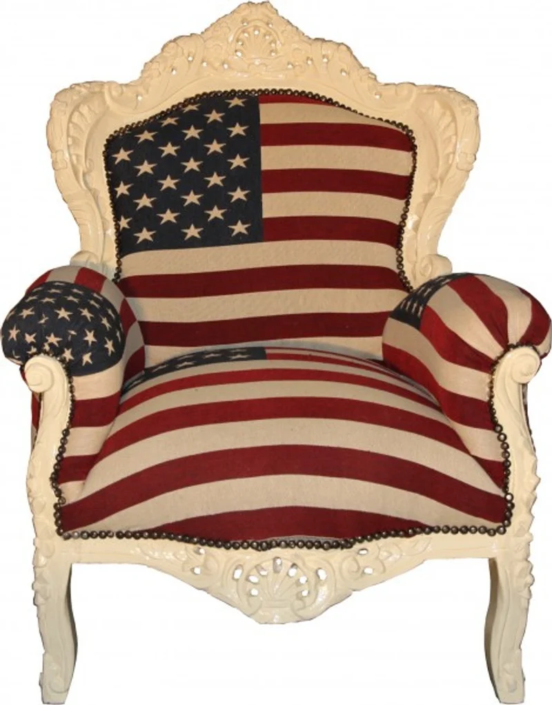 Casa Padrino Barock Sessel King im USA Flaggen-Design und Creme, 120 x 85 x 85 cm, Limited Edition