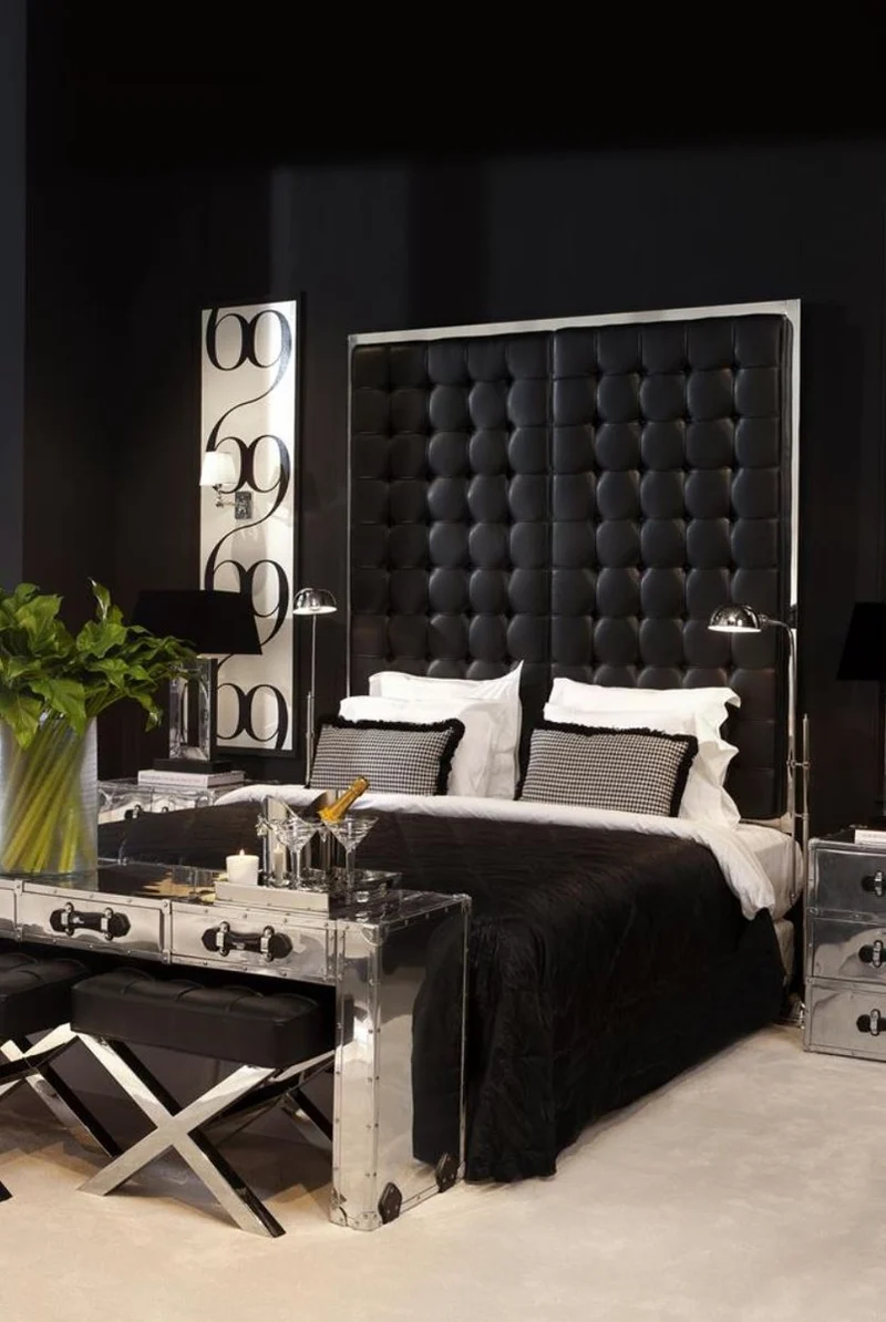 Casa Padrino Luxus Hotel Bett-Kopfteil Schwarz 180 x H. 180 cm - Designer Schlafzimmermöbel