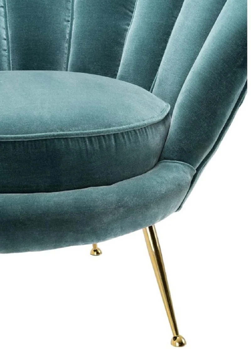 Casa Padrino Designer Wohnzimmer Sessel Dunkeltürkis / Messingfarben 96,5 x 79 x H. 78 cm - Luxus Wohnzimmermöbel