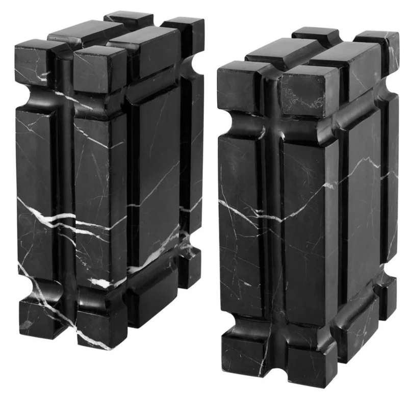 Casa Padrino Marmor Buchstützen 2er Set Schwarz - Luxus Wohnzimmer Accessoires