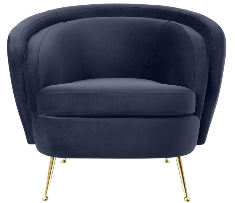 Casa Padrino Luxus Wohnzimmer Samtsessel Mitternachtsblau / Messingfarben 92 x 85 x H. 79 cm - Luxus Möbel