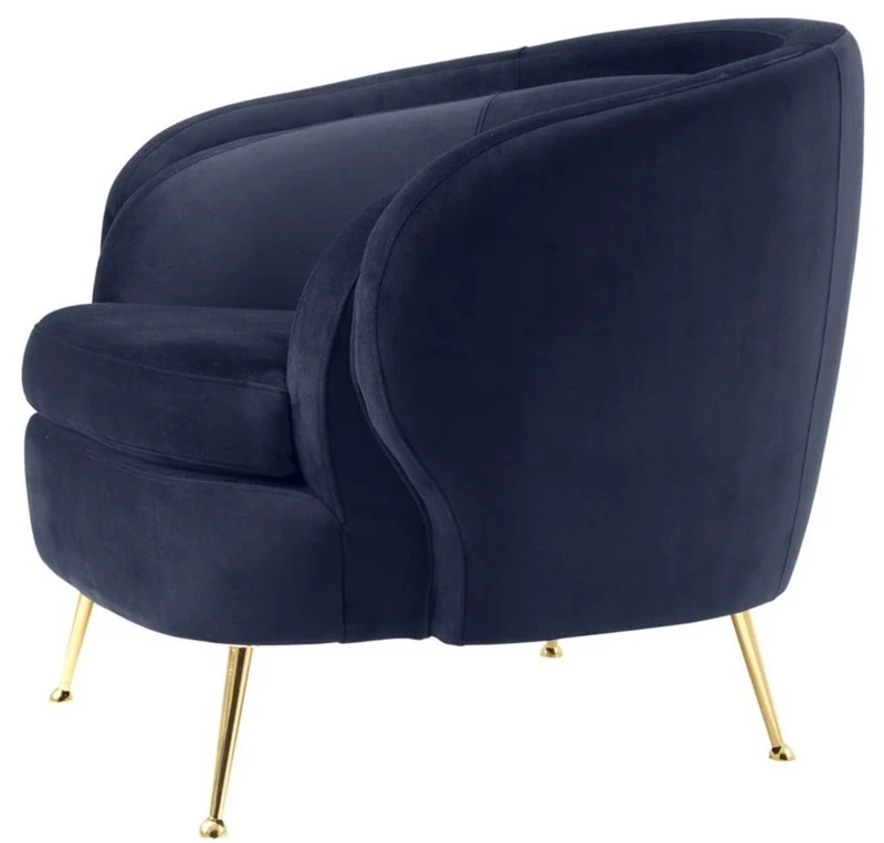 Casa Padrino Luxus Wohnzimmer Samtsessel Mitternachtsblau / Messingfarben 92 x 85 x H. 79 cm - Luxus Möbel