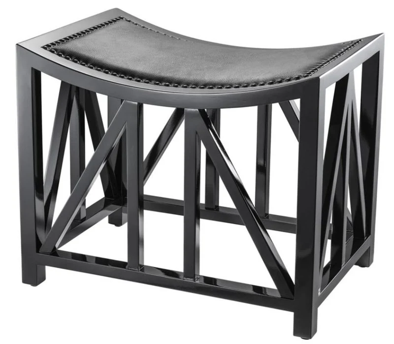 Casa Padrino Designer Mahagoni Hocker mit Kuhleder 52 x 35 x H. 42,5 cm - Luxus Hotel Hocker