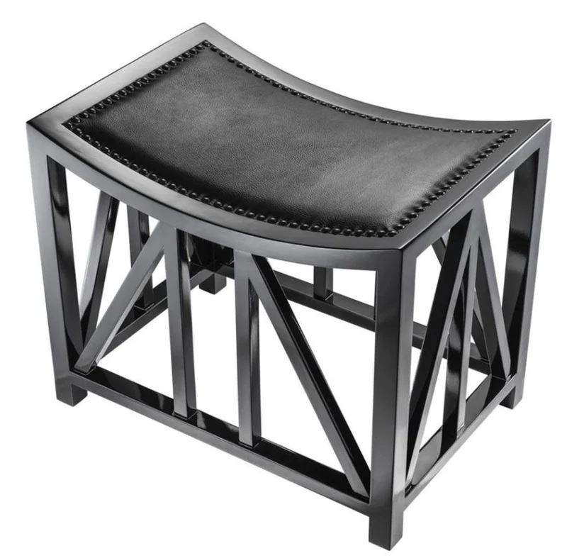 Casa Padrino Designer Mahagoni Hocker mit Kuhleder 52 x 35 x H. 42,5 cm - Luxus Hotel Hocker
