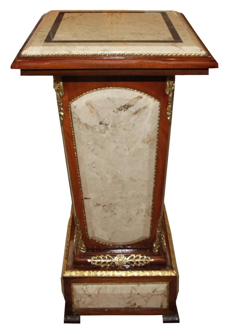 Casa Padrino Barock Säule Mahagoni / Creme mit Marmorbesatz - 78 x 43 x H.43 cm