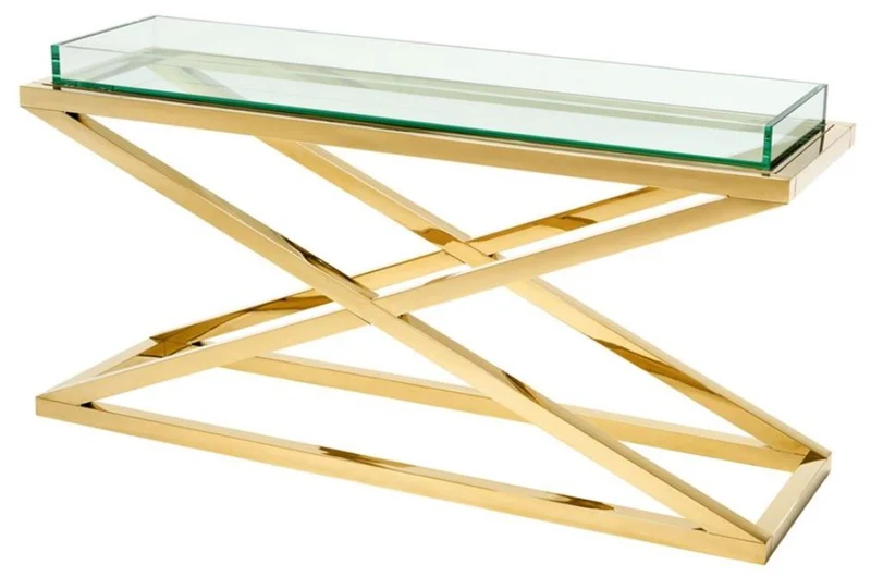 Casa Padrino Luxus Konsole / Konsolentisch Gold 150 x 45 x H. 77 cm - Hotel Möbel