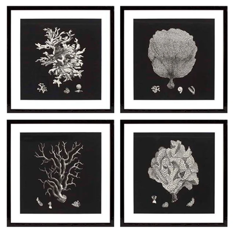 Casa Padrino Bilder / Kunstdruck 4er Set Korallen Schwarz 64 x H. 64 cm - Luxus Deko