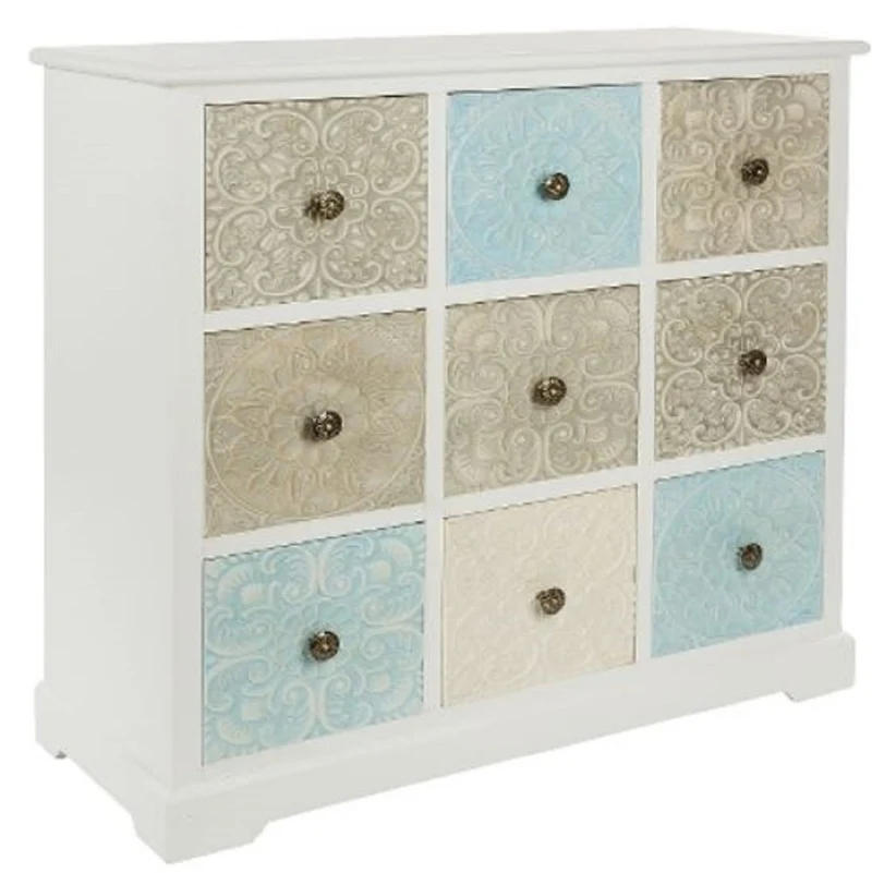 Casa Padrino Landhausstil Kommode mit 9 Schubladen Weiß / Mehrfarbig 100 x 40 x H. 92 cm - Landhausstil Möbel