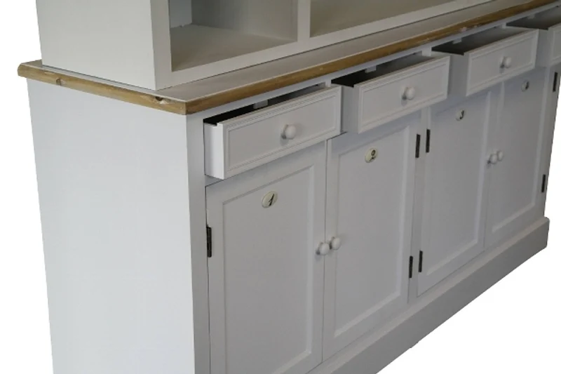 Casa Padrino Landhausstil Küchenschrank Antik Weiß / Naturfarben 160 x 43 x H. 218 cm - Massiver Küchenschrank