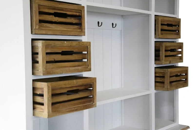 Casa Padrino Landhausstil Küchenschrank Antik Weiß / Naturfarben 160 x 43 x H. 218 cm - Massiver Küchenschrank