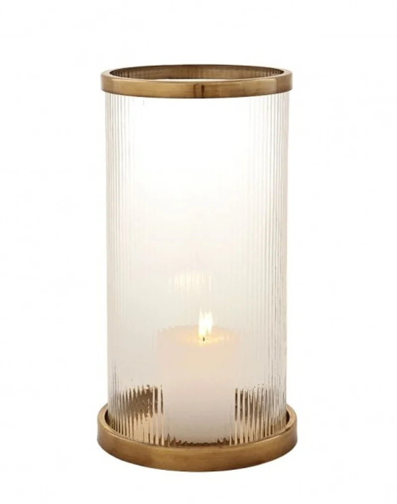 Casa Padrino Designer Windlicht Kerzenleuchter Antik-Messing Finish 23 x H. 42 cm