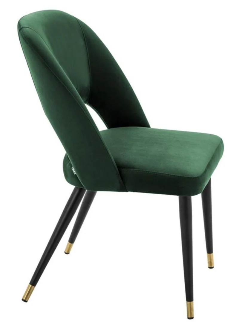 Casa Padrino Luxus Esszimmerstuhl in Grün und Schwarz - Edler Stuhl mit Messing-Akzenten - 52 x 58 x H. 85 cm