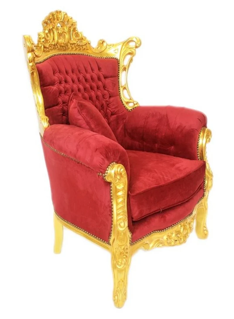 Casa Padrino Barock Wohnzimmer Set Bordeaux Samtstoff / Gold - 3er Sofa + 2 Sessel