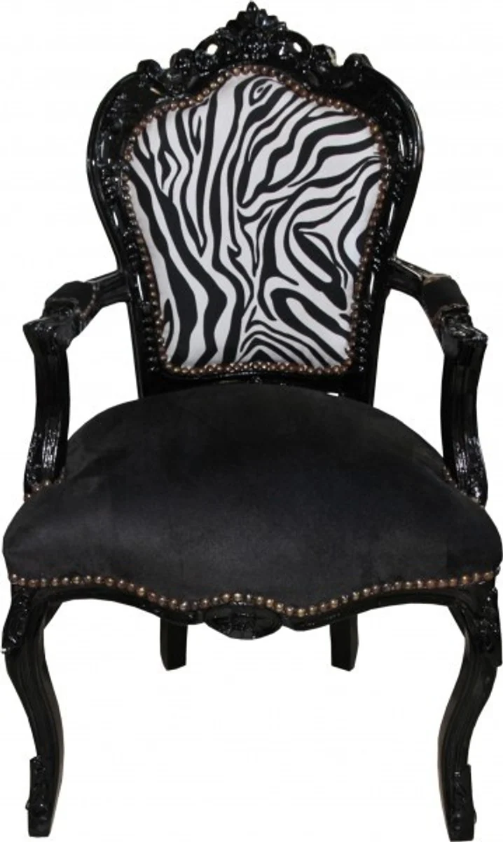 Casa padrino Barock Esszimmer Stuhl Schwarz / Zebra / Schwarz mit Armlehnen - Möbel Antik