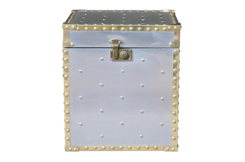 Casa Padrino Luxus Designer Aluminium Beistelltisch / Truhe - Art Deco Vintage Flieger Möbel - Koffer Truhe