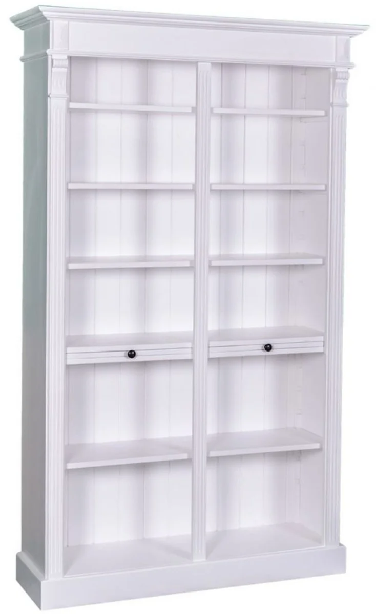 Casa Padrino Landhausstil Regalschrank Weiß 119 x 39 x H. 197 cm aus massivem Kiefernholz und Metall