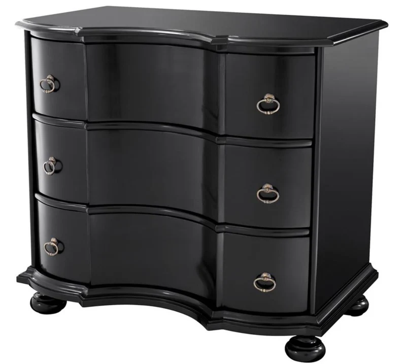 Casa Padrino Luxus Kommode mit 3 Schubladen Schwarz / Antik Messing 94 x 60 x H. 87 cm - Luxus Qualität