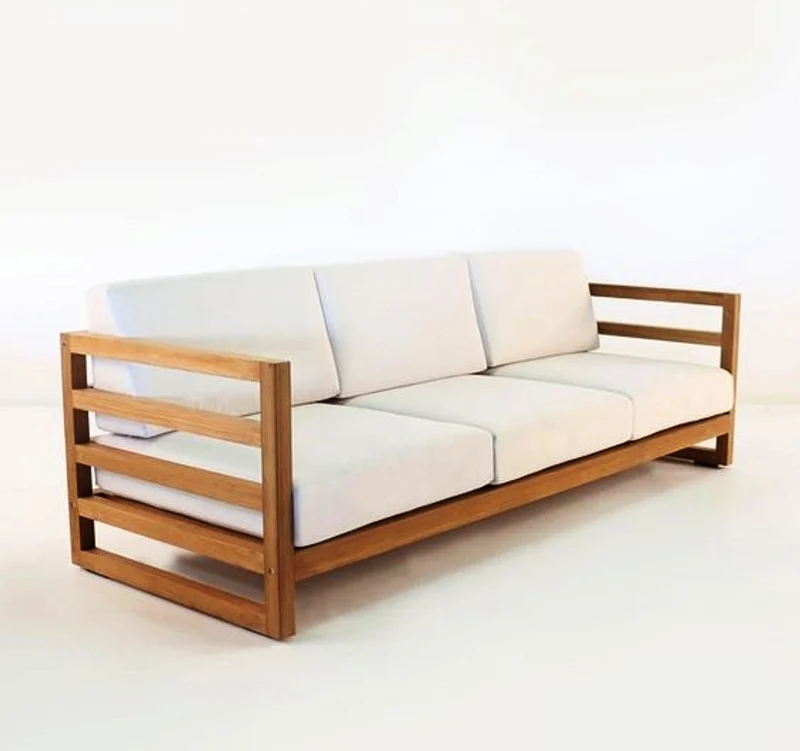 Casa Padrino Garten 3-er Sofa Rustikal "Miami" Weiss-Creme/Braun 200 x 40 x H70 cm - Eiche Massivholz - Echtholz Möbel Massiv