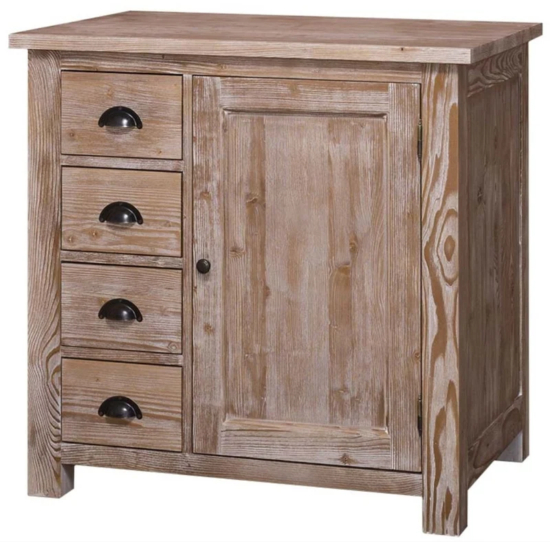 Casa Padrino Landhausstil Küchenschrank Naturfarben 92 x 65 x H. 90 cm - Küchen Unterschrank mit Tür und 4 Schubladen