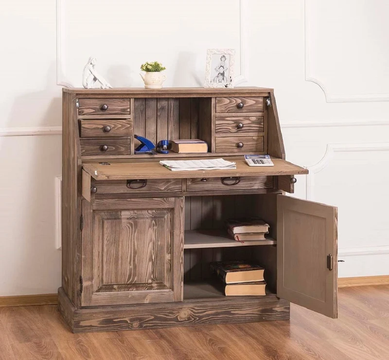 Casa Padrino Landhausstil Schreibkommode mit 2 Türen und 8 Schubladen Braun 106 x 49 x H. 109 cm - Möbel im Landhausstil