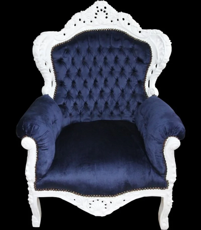 Casa Padrino Barock Sessel King Royalblau / Weiß 85 x 85 x H. 120 cm - Prunkvoller Armlehnstuhl im Antik Stil