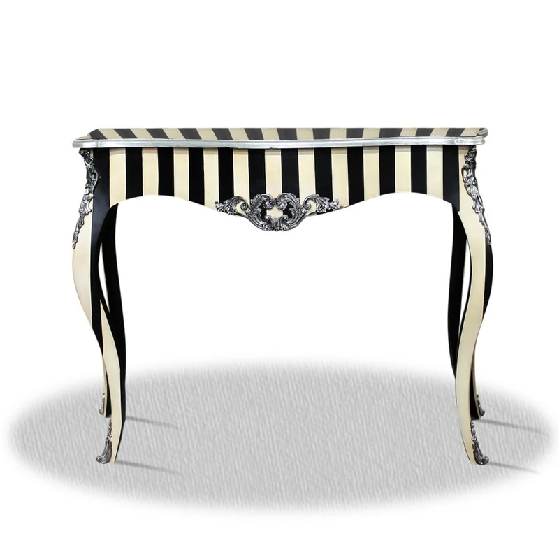 Casa Padrino Barock Konsole im Antik Stil Schwarz Weiß Silber 100 x 40 x H. 85 cm