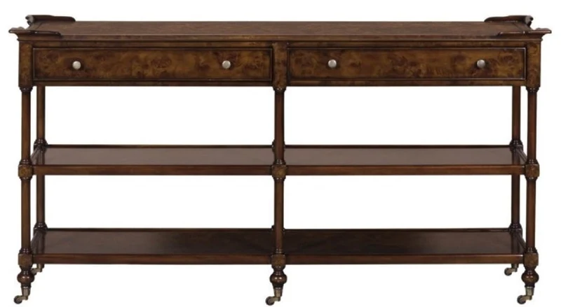 Casa Padrino Luxus Jugendstil Konsole Braun / Dunkelbraun 152 x 46 x H. 79 cm - Konsolentisch mit 2 Schubladen und Rollen