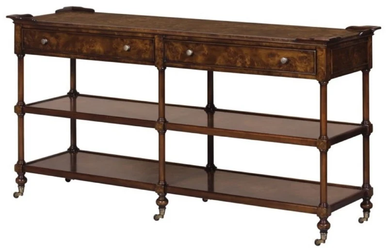 Casa Padrino Luxus Jugendstil Konsole Braun / Dunkelbraun 152 x 46 x H. 79 cm - Konsolentisch mit 2 Schubladen und Rollen