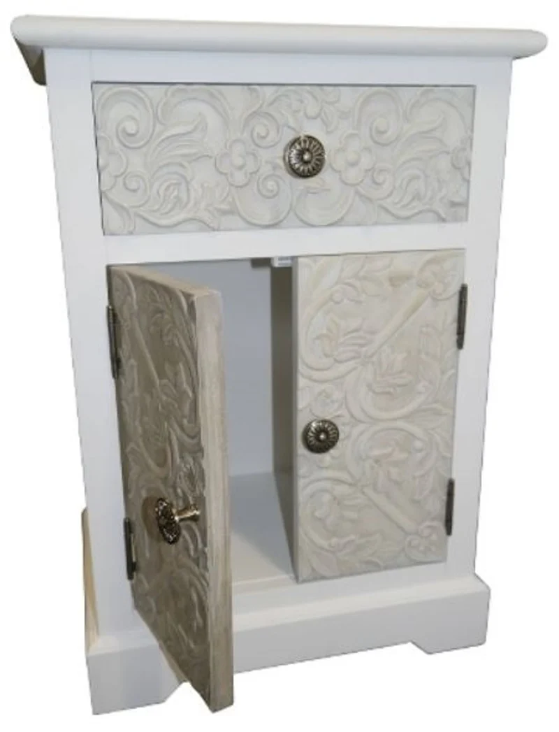 Casa Padrino Landhausstil Kommode Weiß / Mehrfarbig 45 x 32 x H. 64 cm - Handgefertigte Kommode mit Schublade und 2 Türen