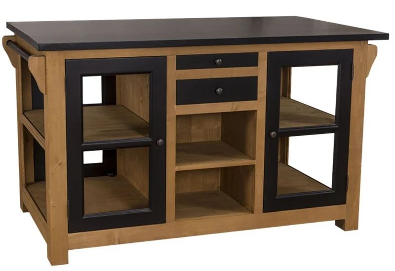 Casa Padrino Landhausstil Küchenschrank mit Arbeitsplatte Naturfarben / Schwarz 150 x 90 x H. 90 cm
