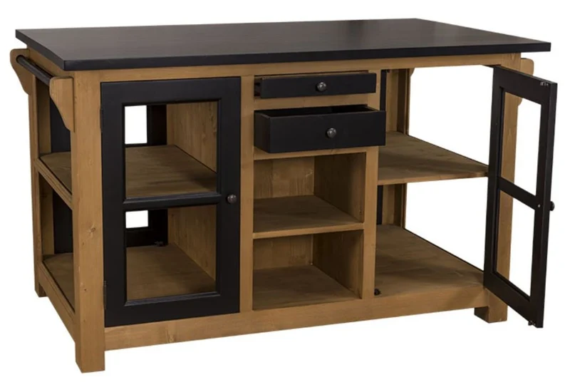 Casa Padrino Landhausstil Küchenschrank mit Arbeitsplatte Naturfarben / Schwarz 150 x 90 x H. 90 cm