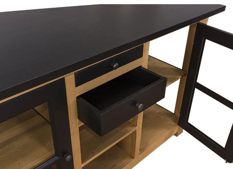 Casa Padrino Landhausstil Küchenschrank mit Arbeitsplatte Naturfarben / Schwarz 150 x 90 x H. 90 cm